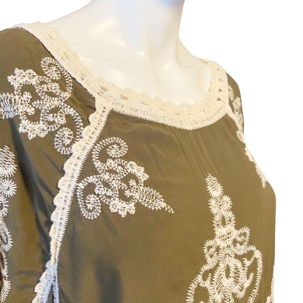 Democracy Brown Scoop Neck ¾ Sleeve Lace Top – Womens Size L